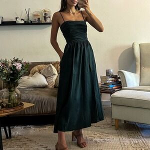 Reformation | Lissa Organic Cotton Bodice Strapless Midi Dress w/ Pockets Black